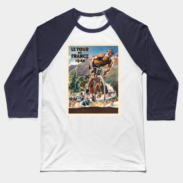 Tour De France Vintage 1948 Bicycle Racing Print Baseball T-Shirt by posterbobs